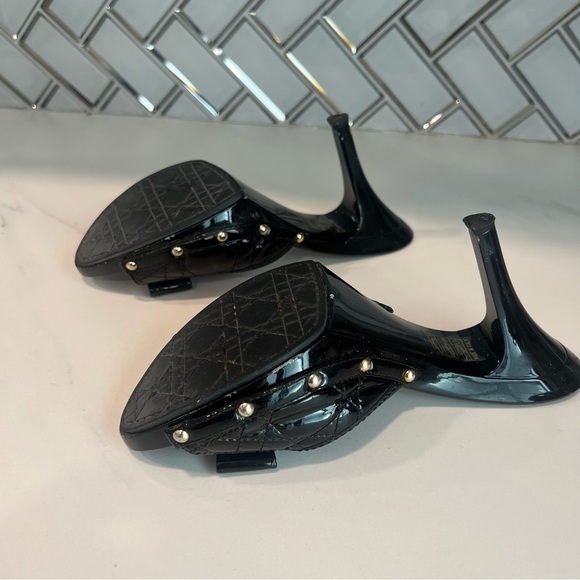 DIOR CANNAGE BLACK PATENT LEATHER BOW SLIDE SANDALS SIZE 38.5 - Picture 9 of 16